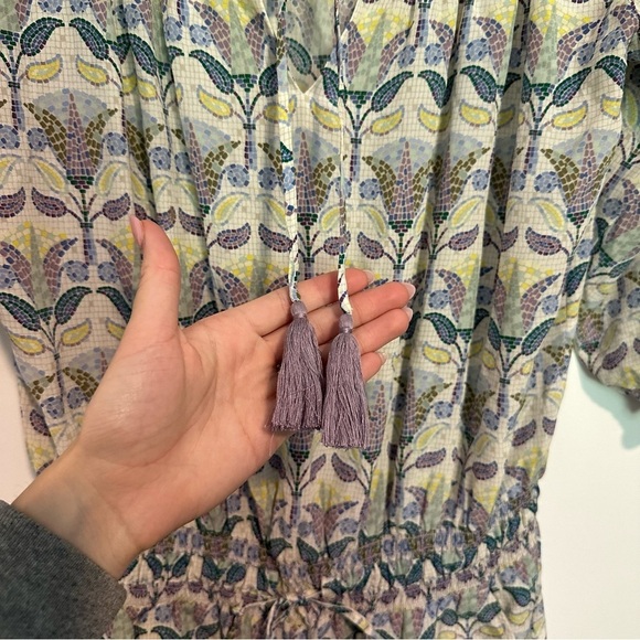 TORY BURCH silk purple Pompei Floral Mosaic Print Smocked waist Romper - Picture 10 of 13